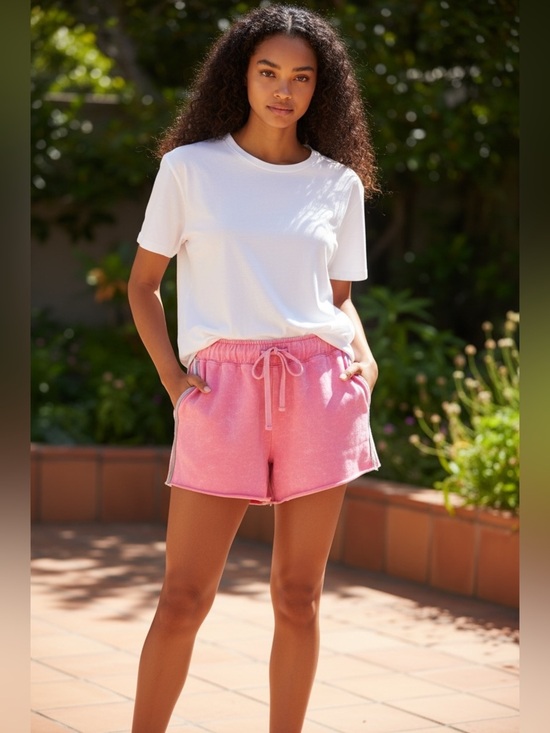 Bloom + Pop Pants - NWT BLOOM + POP Pink Stripe Acid Wash Raw Edge Juniors Short Shorts Barbiecore S